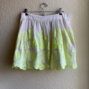 Neon floral overlay Anthropologie mini skirt